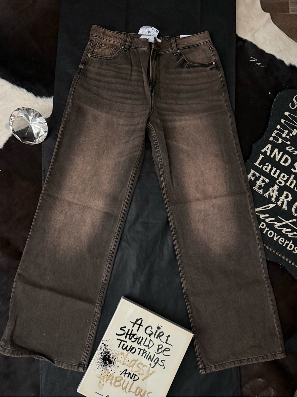 Bershka Men's Bootcut Jeans in Washed Brown